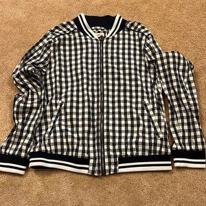 Blue gingham bomber jacket